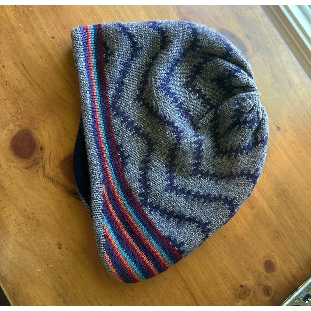 VTG Patagonia Zigzag Knit Hat with Rainbow Stripe Trim Sz Large